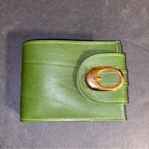 Amity Green Leather Wallet with Gold Buckle